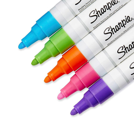 SHARPIE Oil-Based Paint Markers, Medium Point, Bright Colors, 5 Count - Great for Rock Painting