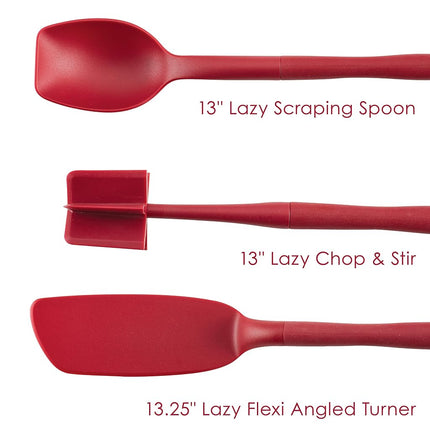 Rachael Ray Tools and Gadgets Lazy Crush & Chop, Flexi Turner, and Scraping Spoon Set/Cooking Utensils - 3 Piece, Red