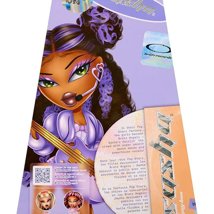 Bratz Pop Starz Sasha - Fashion Doll with Collectable Charm, Outfit and Music Accessories, Purple