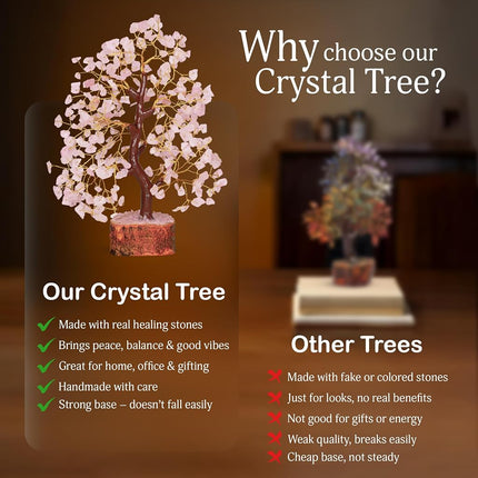 Rose Quarts - Rose Quartz Tree, Chakra Tree, Crystal Tree of Life, Good Luck Stones and Crystals, Home Decor Gifts, Gem Tree, Crystal Tree for Positive Energy,…