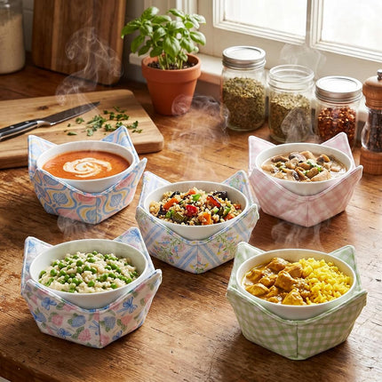 Cotton Microwavable Bowl Cozy, Microwave-Safe Hot Bowl Holders, Soup Bowl Cozy Hot Pads (C6)