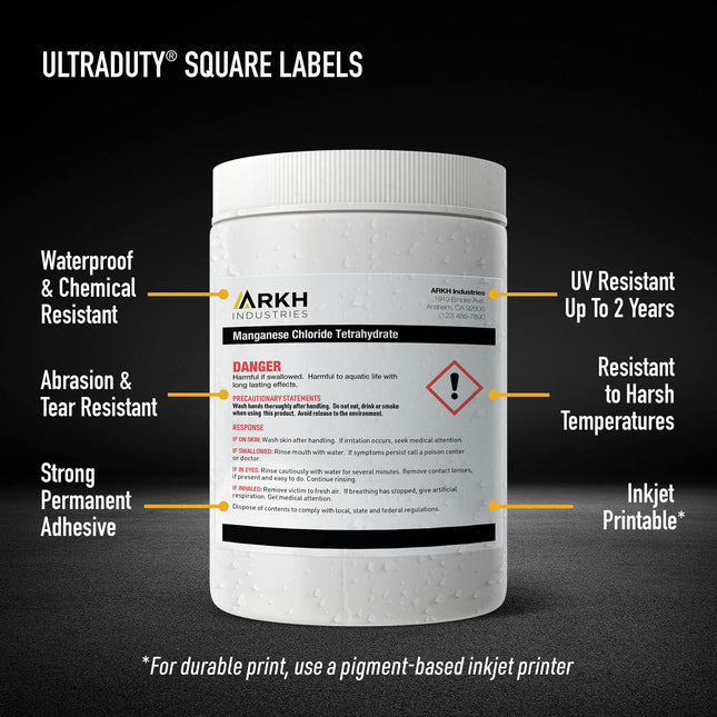 Avery UltraDuty GHS Labels, Waterproof, 1 X 1 Inch Square Labels, Pack of 1200 White Labels for Use with Pigment Inkjet Printers