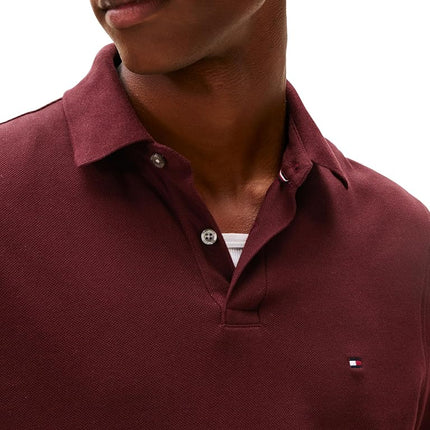 Tommy Hilfiger Mens Long Sleeve Polo Shirts in Regular Fit with Stretch and Organic Pique Cotton, Deep Burgundy, S