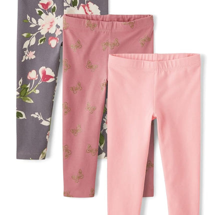 The Children's Place Baby Girls' and Toddler Assorted Everyday Pull on Leggings, Glitter 3-Pack, 5T