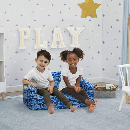 Delta Children Cozee Flip-Out Sofa - 2-in-1 Convertible Sofa to Lounger for Kids, Blue Camo