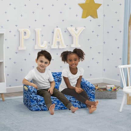 Delta Children Cozee Flip-Out Sofa - 2-in-1 Convertible Sofa to Lounger for Kids, Blue Camo