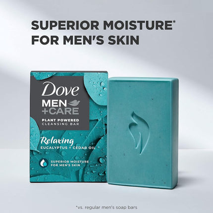 Dove Men + Care Natural Essential Oil Bar Soap to Clean and Hydrate Men's Skin Relaxing Eucalyptus + Cedar Oil 4-in-1 Bar Soap for Men's Body, Hair, Face and Shave 141 g 4 count