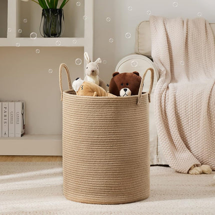 YOUDENOVA Jute Rope Woven Laundry Hamper Basket, 58L Tall Luandry Basket, Baby Nursery Hamper for Blanket Storage, Clothes Hamper for Laundry in Bedroom-Large-Jute, YDSLD007