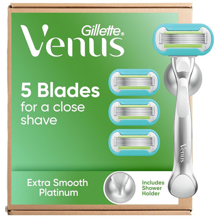 Gillette Venus Platinum Extra Smooth Metal Handle Women's Razor - 1 Handle + 4 Refills