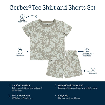 Conjunto de camiseta y pantalón corto para bebé de Gerber, diseño de hojas tropicales, 3-6 meses