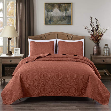 Chezmoi Collection Austin Queen Bedspread Set 3-Piece Pinsonic Quilted Oversized Bedspread Coverlet Set, Queen, Terracotta