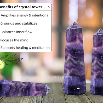 Amazing Gemstone Purple Fluorite Crystal Towers - Natural Healing Crystal Point Obelisk for Reiki Healing and Crystal Grid (3" to 4" INCH)