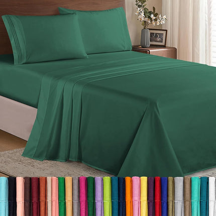 Elegant Comfort Luxury Soft 1500 Thread Count Egyptian 4-Piece Premium Hotel Quality Wrinkle Resistant Coziest Bedding Set, All Around Elastic Fitted Sheet Deep Pocket up to 16inch, Queen Hunter Green