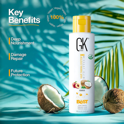GK HAIR Global Keratin The Best Smoothing Keratin Hair Treatment - Professional Brazilian Complex Blowout Straightening For Silky Smooth & Frizz Free Hair - (THE BEST COCO 3.4 fl.oz/100ml)