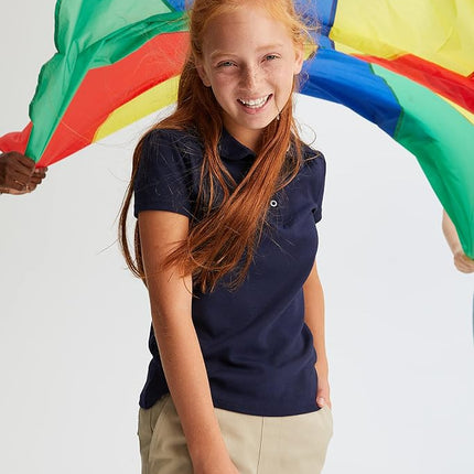 French Toast Girls' Short Sleeve Peter Pan Collar Polo Shirt, Navy Blue, 4-5