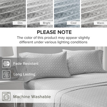 Comfort Spaces Cotton Flannel Breathable Warm Deep Pocket Sheets with Pillow Case Bedding, King, Grey Geo 4 Piece