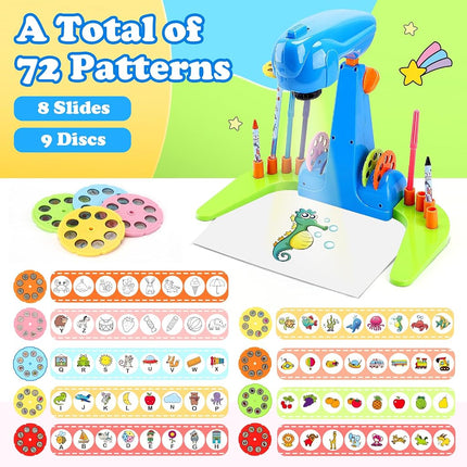 Kids Drawing Projector Kit - Complete Art & Craft Set for Girls Ages 3+ with Crayons, Stencils & Coloring Books (Blue)