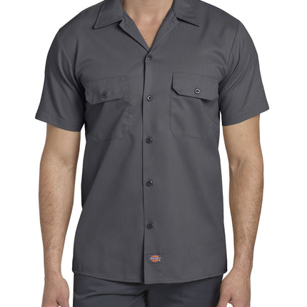 Dickies Men's Short-Sleeve Flex Work Shirt Slim Fit Button, Charcoal V1, S