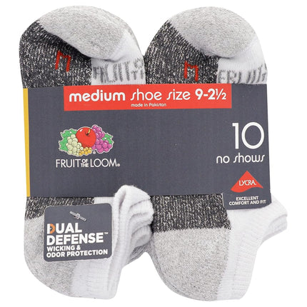 Fruit of the Loom Boys Dual Defense Cushion Comfort No Show Socks 10 Pack, White, Boys' Shoe Size: 9-11