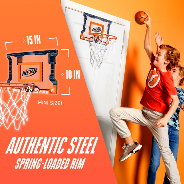 NERF Over the Door Mini Basketball Hoop Set - Pro Hoop Mini Hoop Set with NERF Foam Basketball - Steel Rim Great for Dunking - Perfect Bedroom + Office Accessory Hoop