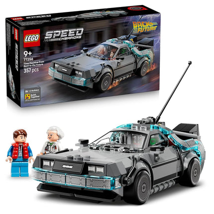 LEGO Speed Champions Time Machine from Back to the Future Toy - Car Model Kit w/Doc Brown & Marty McFly Minifigures - Gift for 9+ Year Old Boys, Girls & Movie Fans - 77256