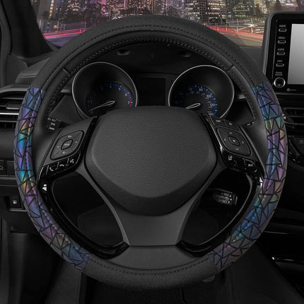 BDK Geometric Prism Sparkle Glitter Steering Wheel Cover - Car Steering Wheel Cover for Women with Shiny Holo Bling Accents, Fits Most Car Truck Van SUV Wheel Sizes 14.5 to 15 inch
