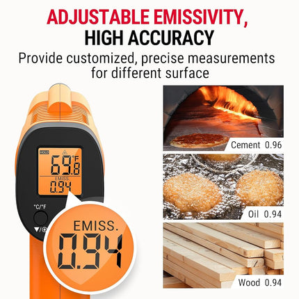 TempPro Infrared Thermometer -58°F~1022°F, Heat Temperature Gun for Cooking, Adjustable Emissivity for Pizza Oven, Griddle,Grill, HVAC, Engine, Meat Thermometer Included(Previously ThermoPro)