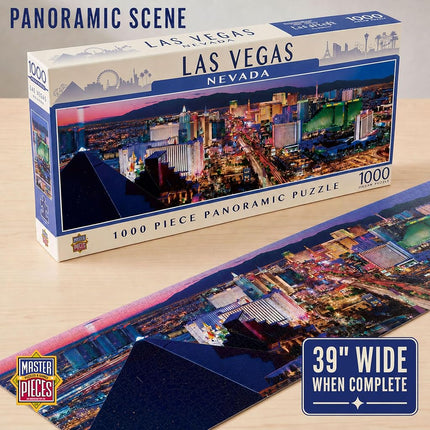 MasterPieces - Las Vegas Skyline Panoramic Jigsaw Puzzle, 1000 Pieces, Cityscape Puzzle for Adults, Fun Family Activity, Ages 14+, 13"x39"