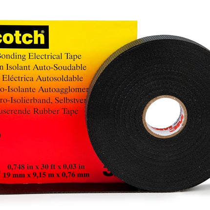 3M HT002001309 23 Scotch Splicing Electrical Tape, Self Bonding, Rubber, 19 mm x 9.15 m, Black