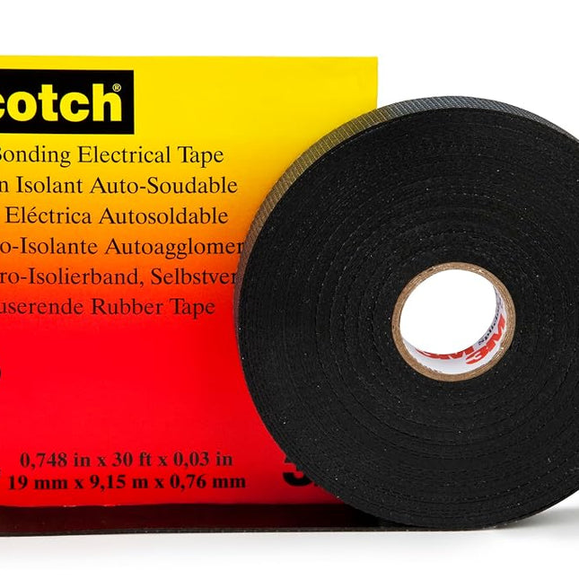 3M HT002001309 23 Scotch Splicing Electrical Tape, Self Bonding, Rubber, 19 mm x 9.15 m, Black