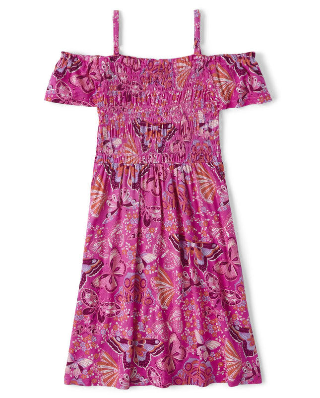 The Children's Place Girls' One Size Short Sleeve Cold Shoulder Dress, Pink, Large
