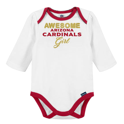 NFL Baby Girls' 3Pc Bodysuit, Footed Pant, & Cap Set, Arizona Cardinals, 3-6 Months