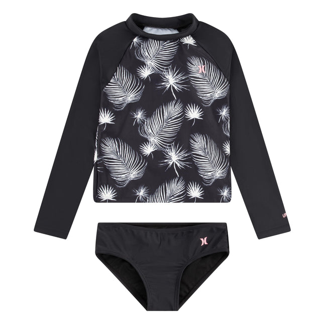 Hurley Girls Long Sleeve Rash Guard Swimsuit, Blac