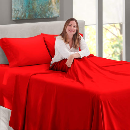 Nestl Twin Bed Sheet Set - Red - 3-Piece Extra Deep Pocket