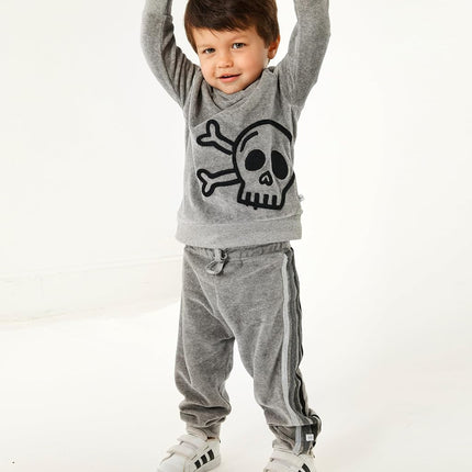 HonestBaby Velour Pullover Hoodie and Zip Front Sweatshirt and Jogger Sweatpants Set Baby, Toddler, Boys, Girls, Unisex, Heather Gray Skull Stripe, 12 Months, Heather Gray Skull Stripe, 12 Months