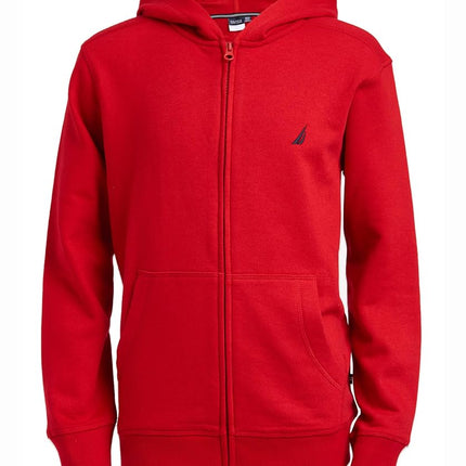 Nautica Boys' Fleece Zip-up Hoodie Sweatshirt, Open Red, 14-16
