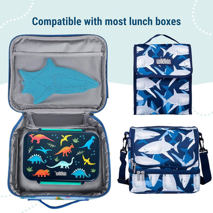Wildkin Bolsas de hielo para niños (paquete de 4) para niños y niñas, perfectas para guardería y preescolar, delgadas y reutilizables, mantienen los almuerzos frescos y fríos para la escuela y viajes, bolsas de hielo portátiles para niños (Tiburón)