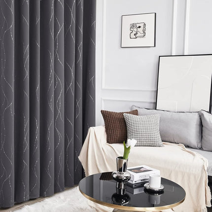 Deconovo Cortinas Opacas para Dormitorio, 72 Pulgadas de Largo - Cortinas para Oscurecer la Habitación, Cortinas con Ojales para Ventana, Diseño de Ondas y Puntos (38 Ancho X 72 Largo, Negro, Juego de 2)