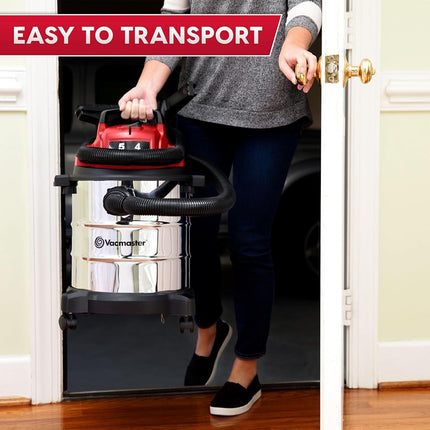 Vacmaster Red Edition VOC508S 1101 Stainless Steel Wet Dry Shop Vacuum 5 Gallon 4 Peak HP 1-1/4 inch Hose Powerful Suction with Blower Function