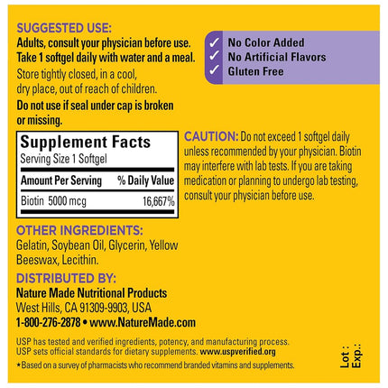 Maximum Strength Biotin 5000 mcg Softgels, 120 Count Value Size