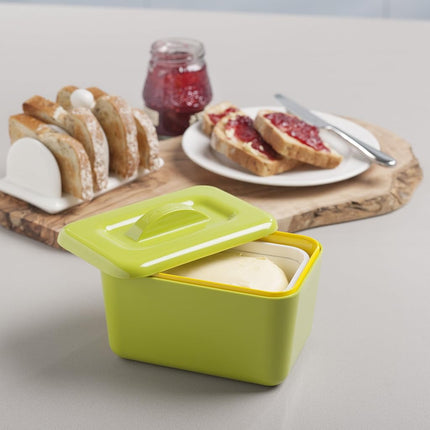 Zeal Insulated Butter Dish, Large 500 Grams Capacity Double Walled Butter Tub/Container with Lid, Melamine - Lime Green
