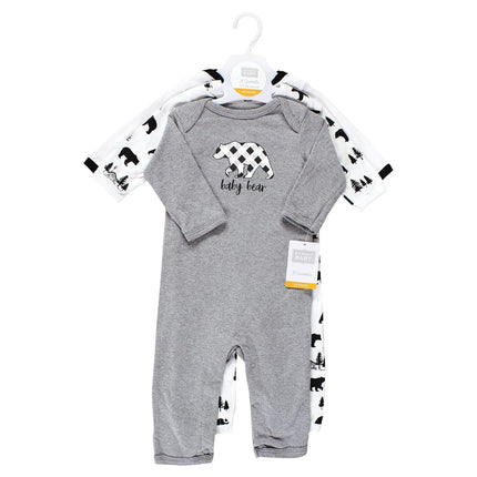 Hudson Baby baby-girls Cotton Coveralls, Baby Bear Gray Black, 0-3 Months