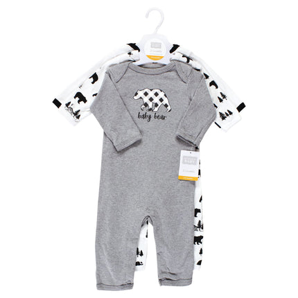 Hudson Baby baby-girls Cotton Coveralls, Baby Bear Gray Black, 0-3 Months
