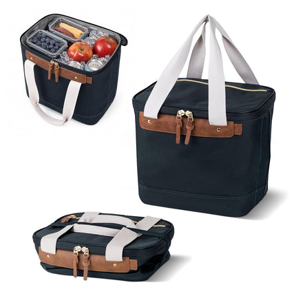 Nevera Plegable CleverMade Malibu Luxe - 18 latas - Elegante, Estructurada, A Prueba de Fugas y Plegable con Asas para Viaje - Bolsa Aislada de Lona Blanda - Leeward Navy