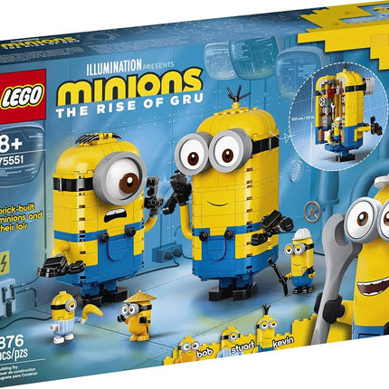 LEGO Minions: Brick-Built Minions and Their Lair (75551) Building Kit for Kids, Great Birthday Present for Kids Who Love Minion Toys and Kevin, Bob and Stuart Minion Characters, New 2020 (876 Pieces)