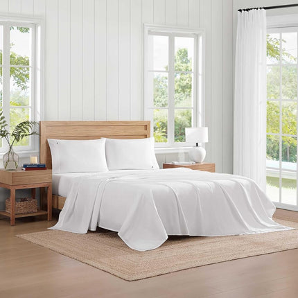 Tommy Hilfiger - Sheet Set, Cotton Percale Bedding with Matching Pillowcases, Crisp & Cool, Solid Home Essentials (White, King)