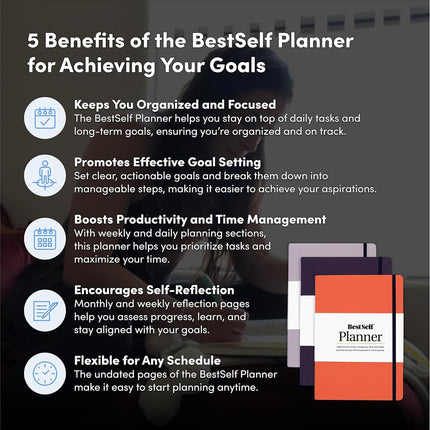 BestSelf Self Planner – 6-Month Undated Life Planner for Goal Setting, Time Management & Productivity – 7"x10" Mist Notebook