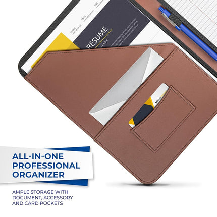Samsill Contrast Stitch Leather Padfolio – Lightweight & Stylish Business Portfolio for Men & Women – Resume Portfolio, 8.5” x 11” Writing Pad – Brown/Tan
