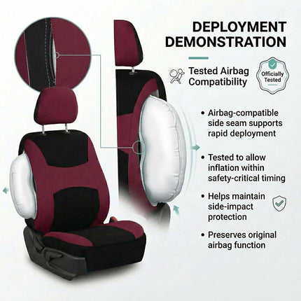 FH Group Light & Breezy Cloth Car Seat Covers, 7 Seater Three Row Set- Airbag & Split Ready -Universal for Cars Trucks and SUVs Burgundy/Black