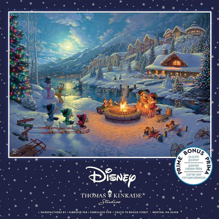 Ceaco - Thomas Kinkade Disney Holiday 1000 Piece Jigsaw Puzzle, Mickey and Minnie Christmas Lodge